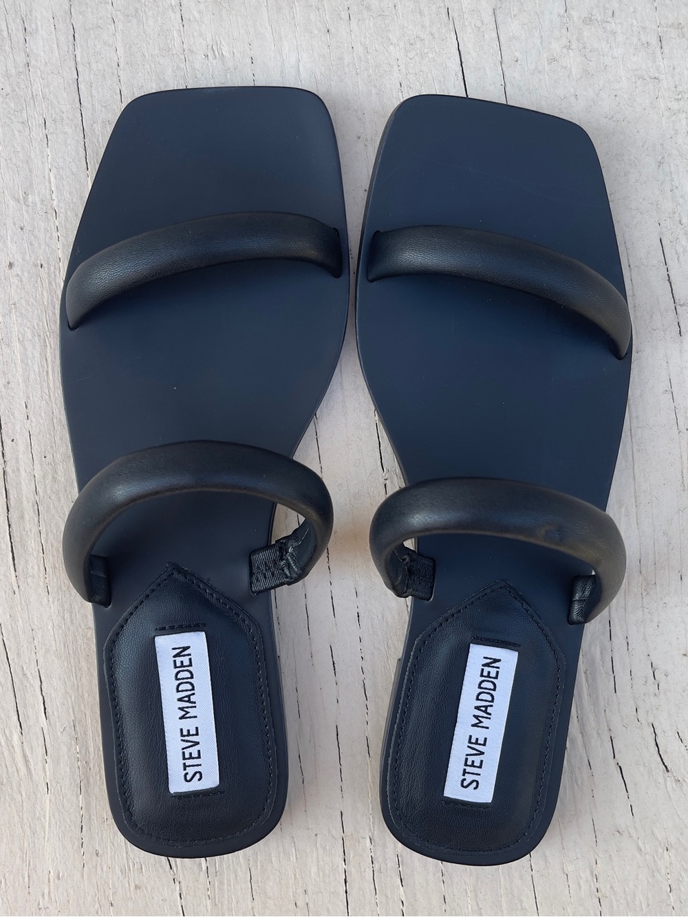 Steve Madden Black Double-Strap Square-Toe Sandals